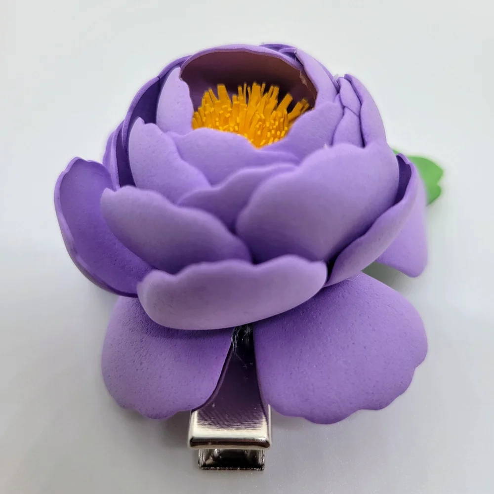 Flower Hair Clip Toddler Girls Party Birthday Unique Purple Peony Floral Soft - Picture 4 of 5